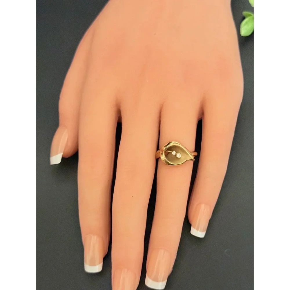 Franklin Mint 14k Yellow Gold Diamond Calla Lily Ring-Vintage